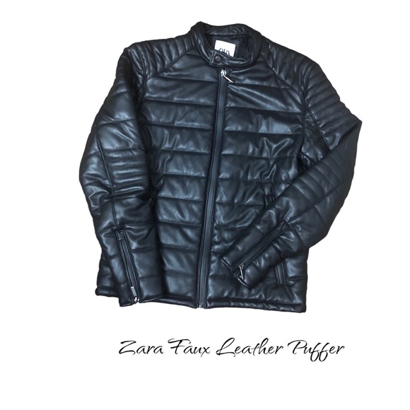 Zara Jackets & Coats Zara Mens Faux Leather Puffer Jacket Black Med